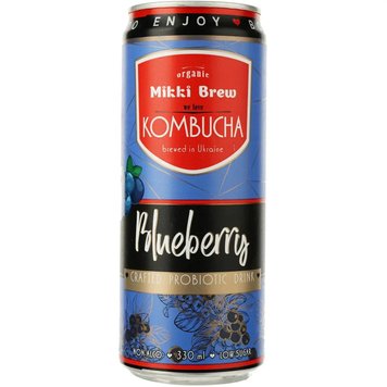 Напій безалкогольний слабогаований камбуча BlueberryТМ "Mikky Brew", ж/б 330 мл. (в спайці 12шт) НФ-00000388 фото